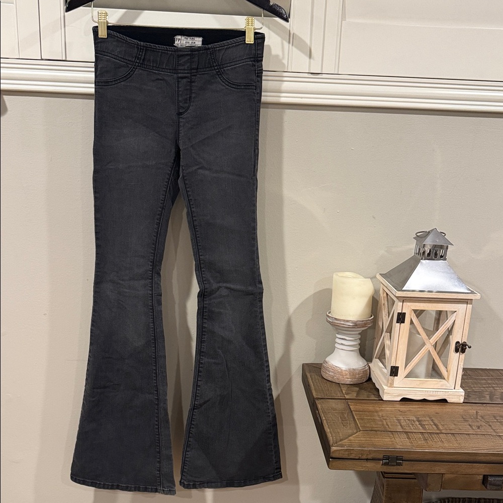 Free People Black Low Cut Elastic Waist Jeans